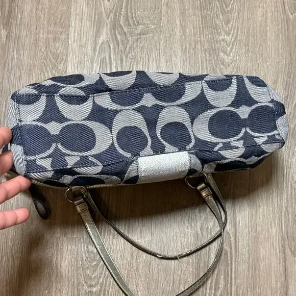 Coach Signature Stripe Gallery Shoulder Bag Navy Jacquard Silver Trim F17948 - Picture 13 of 13